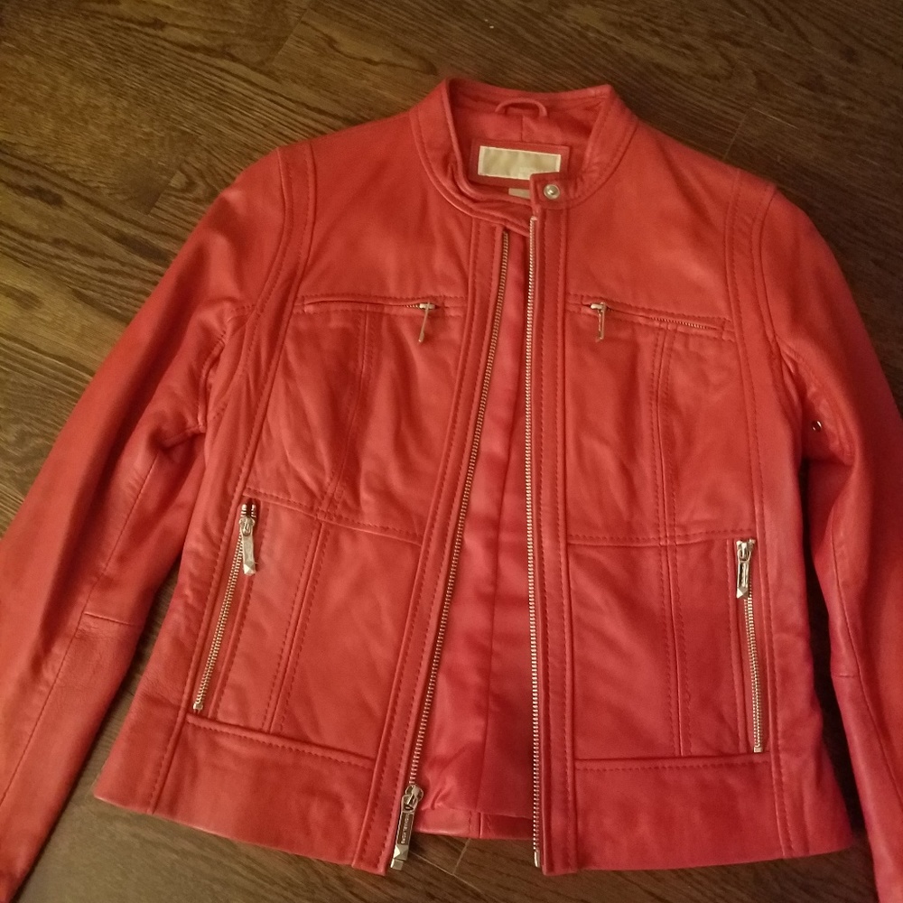 Red Micheal Kors leather jacket